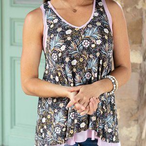 NWT XS Grace and Lace Tiered Mesh Tank Top Floral
